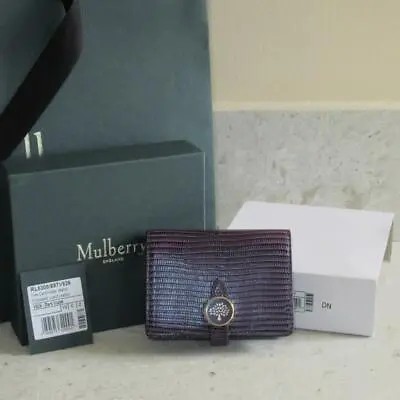 Mulberry Dark Violet Tree Card Holder Wallet Embossed Lizard Leather RL5309 • $199.99