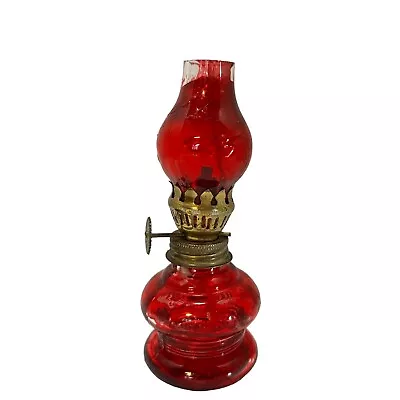 Red Glass Miniature Glass Oil Lamp 4.50 Tall Made In Hong Kong AS IS Flash Paint • $9.95