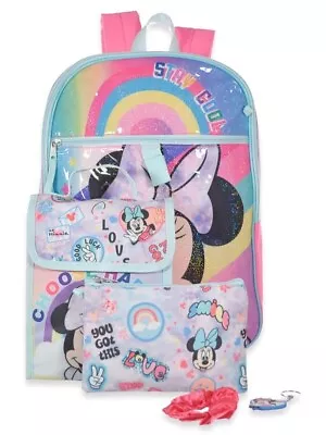 Disney Minnie Mouse Rainbow Girls School Backpack Lunch Box Book Bag 5 Piece Set • $26.05