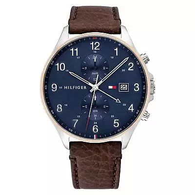 Tommy Hilfiger Dark Brown Leather Men's Multi-function Watch - 1791712 • $246