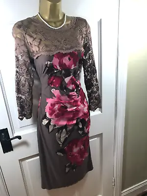 Phase Eight Mink & Pink Floral Lined Lace Dress UK 12 14 Perfect Condition • £29.99