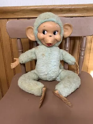 Vintage Rubber Face Rare Teal Monkey Blue Plush Stuffed Toy Rushton Gund Era 15” • $45