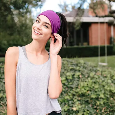Men Women Sports Headband Wide Elastic Turban Head Wrap Sweatband Yoga Hairband↷ • $2.63