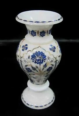 8 Inches Flower Pot Inlaid With Floral Design White Marble Giftable Vase For Her • $211.50