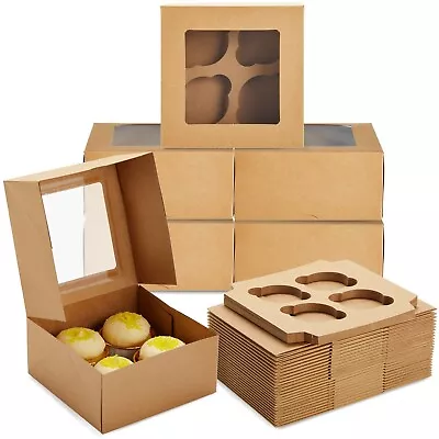 24 Pack Cupcake Containers With Windows 6x6 Kraft Paper Boxes For Muffins • $21.99