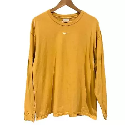 VTG Nike Center Swoosh Yellow Long Sleeve Cotton Travis Scott T Shirt L • $12.61