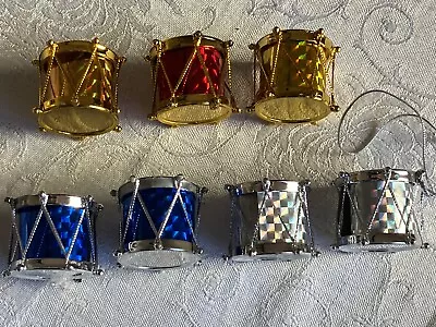 Set Of 7 Various Colors  Miniature  Drums   Christmas Ornaments • $5.95