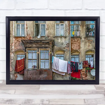 £29.99 • Buy Residency House Facade Laundry Clothes Building Old Broken Wall Art Print