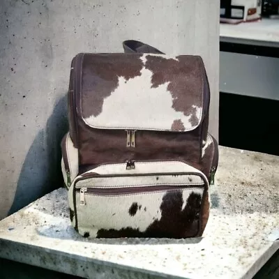 Genuine Brown And White Cow Hairon Diaper Backpack  Cow Hide Leather Backpack • £89.75