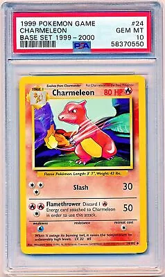 $70.95 • Buy 1999 Pokemon Base Set Charmeleon 1999-2000 UK 4th Print #24/102 PSA 10 - POP 161
