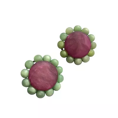 Vintage Flower Cute Big Clip Earrings Daisy Green Pink • $24.99