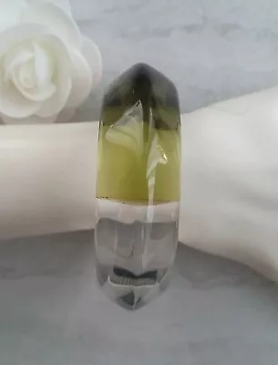 Gorgeous 2 Tone Lucite Bangle Bracelet Retro Mod Chunky Jello Green & Clear • $19.42