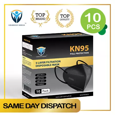 $12 • Buy 10Pcs KN95 N95 P2 Disposable Face Mask Respirator Protective Masks 5 Layer-Black