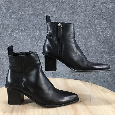 Zara Boots Womens 38 Casual Zip Heels Pointed Ankle Bootie Black Faux Leather • $32.99