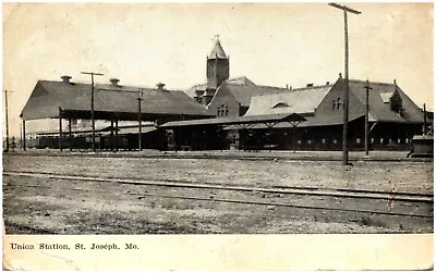 1908 Union RR Depot St. Joseph MO Buchanan County Postcard Dirt Street #90558 • $15