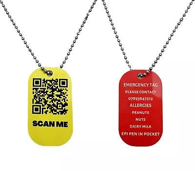 PERSONALISED Emergency MEDICAL TAG Necklace Army Military Dog ICE Double Sided • £7.50