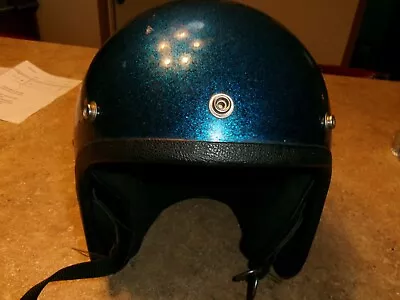 Vintage Large Blue Metal Flake Motorcycle Helmet LSI 4150 • $30