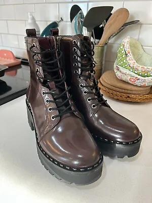 Vince Camuto Mecale Lug Sole Leather Combat Boots Maroon EUC! Very Clean! • $45