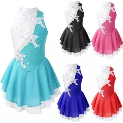 UK Girls Ballet Dance Hollow Back Dress Leotard Ice Skating Dancing Costumes • £15.63