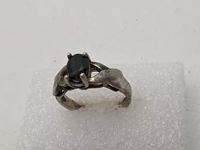 Vintage Sterling Silver 925 Dark Black Sapphire Ring Size 7 • $40