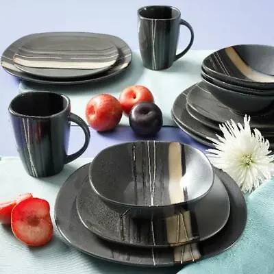 $52.14 • Buy Square Dinnerware Set For 4 Stoneware Kitchen 16 Pc Plates Bowls Dishes Mug New