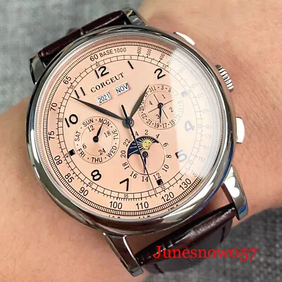 CORGEUT Rose Gold Dial Automatic Men Watch Year Date Month Day Night Moon Phase • $74