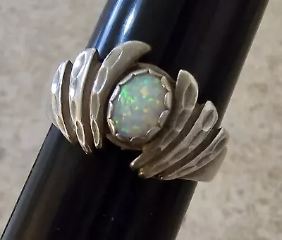 Vintage Native American Sterling Silver White Opal Ring Navajo Sz 8.5 Signed WM • $64.95