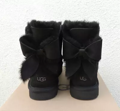 Ugg Black Classic Heritage Fluff Bow Suede Sheepskin Boots Us 6/ Eur 37 ~nib • $159.95