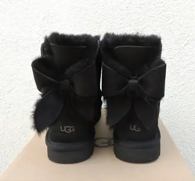 Ugg Black Classic Heritage Fluff Bow Suede Sheepskin Boots Us 8/ Eur 39 ~nib • $157.95