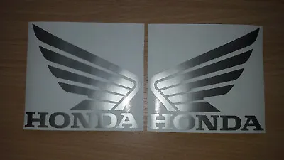 HONDA Wings Pair  Left Right  Helmet Tank Vinyl Sticker ( SILVER 7.5 X 6.8 Cm )  • £3.25