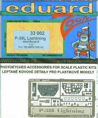 EDU33002 1:32 Eduard Color PE P-38L Lightning Dashboard #33002 • $14.89