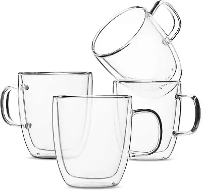 Btat- Insulated Coffee Mugs Glass Tea Mugs Set Of 4 (12 Oz 350 Ml) Double Wa • $40.48