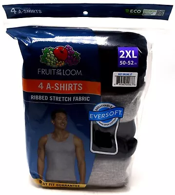 4 Black Gray 2XL 50-52 Inch A-Shirt Tank Fruit Of The Loom 2EG 127-132 CM • $27.99