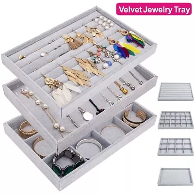 £8.99 • Buy Display Box Tray Velvet Ring Earring Show Jewelry Case Organizer Storage Holder