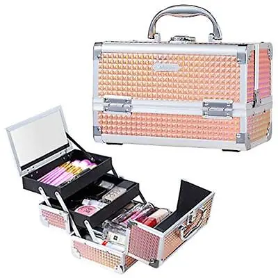  Makeup Box Cosmetic Train Case Jewelry Organizer Lockable With Keys And  • $39.98