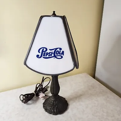 Vintage Stained Glass Pepsi Cola Desk Lamp With Shade Rare! E3 Blue & White • $179.99