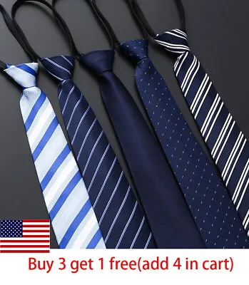 Lazy Men's Zipper Necktie Solid Striped Casual Business Wedding Zip Up Neck Tie • $4.95