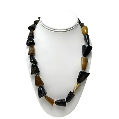 Vintage Natural Mixed Horn Tips Necklace Black Beige Brown • $46.26