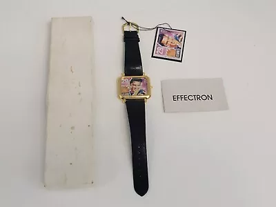 Vtg Elvis Presley Postage Watch Men Gold Tone Tags Leather Band New Battery • $24