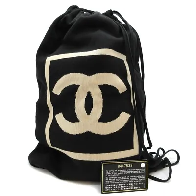 CHANEL CC  Logo Drawstring Backpack Bag Cotton Black France M503 • $2253.28