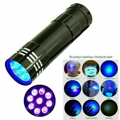 £2.99 • Buy 9 LED UV Black Light Torch, Ultra Violet, Gas Leak, Forensic Blood, Detector UK