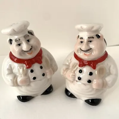 Chef Salt And Pepper Shakers Pair Of Fat Italian Chef With Stoppers Vintage • $4.25