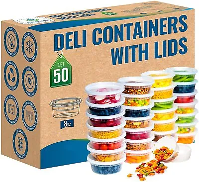 $20.99 • Buy 50Set-8oz Heavy Duty Small Round Deli Food/Soup Plastic Containers Lids