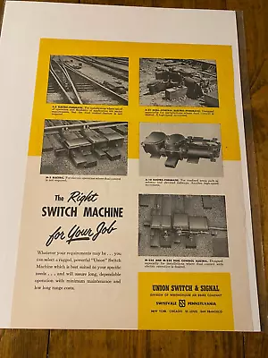 Vintage 1953 Union Switch & Signal Company The Right Switch Machine Train Ad • $17.08