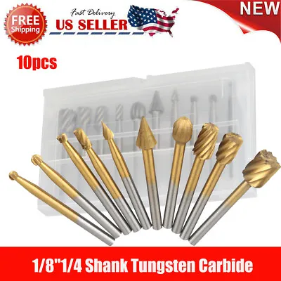 10x 1/8 1/4 Shank Tungsten Carbide Burr Rotary Drill Bits Tools Cutter Files Set • $9.84