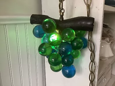 Vintage 1960s Lucite Grape Cluster Hanging Light MCM Green Blue  • $125