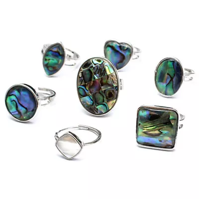 Abalone Shell Love Heart Ring Opening Ring Crystal Stone Quartz Round Oval Reiki • $2.99