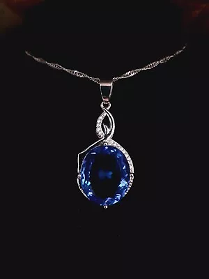 Violet Tanzanite With Imitation Diamonds 925 Sterling Silver Pendant & Necklace • £29