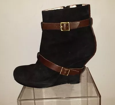 Miss Albright Anthropologie Suede Black Leather Ankle Boots Size 8 M • $65