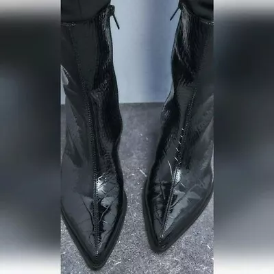 Zara Heeled Croc Ankle Boots • $119